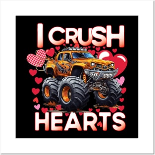 I Crush Hearts Monster Truck Toddler Boys Valentines Day Posters and Art